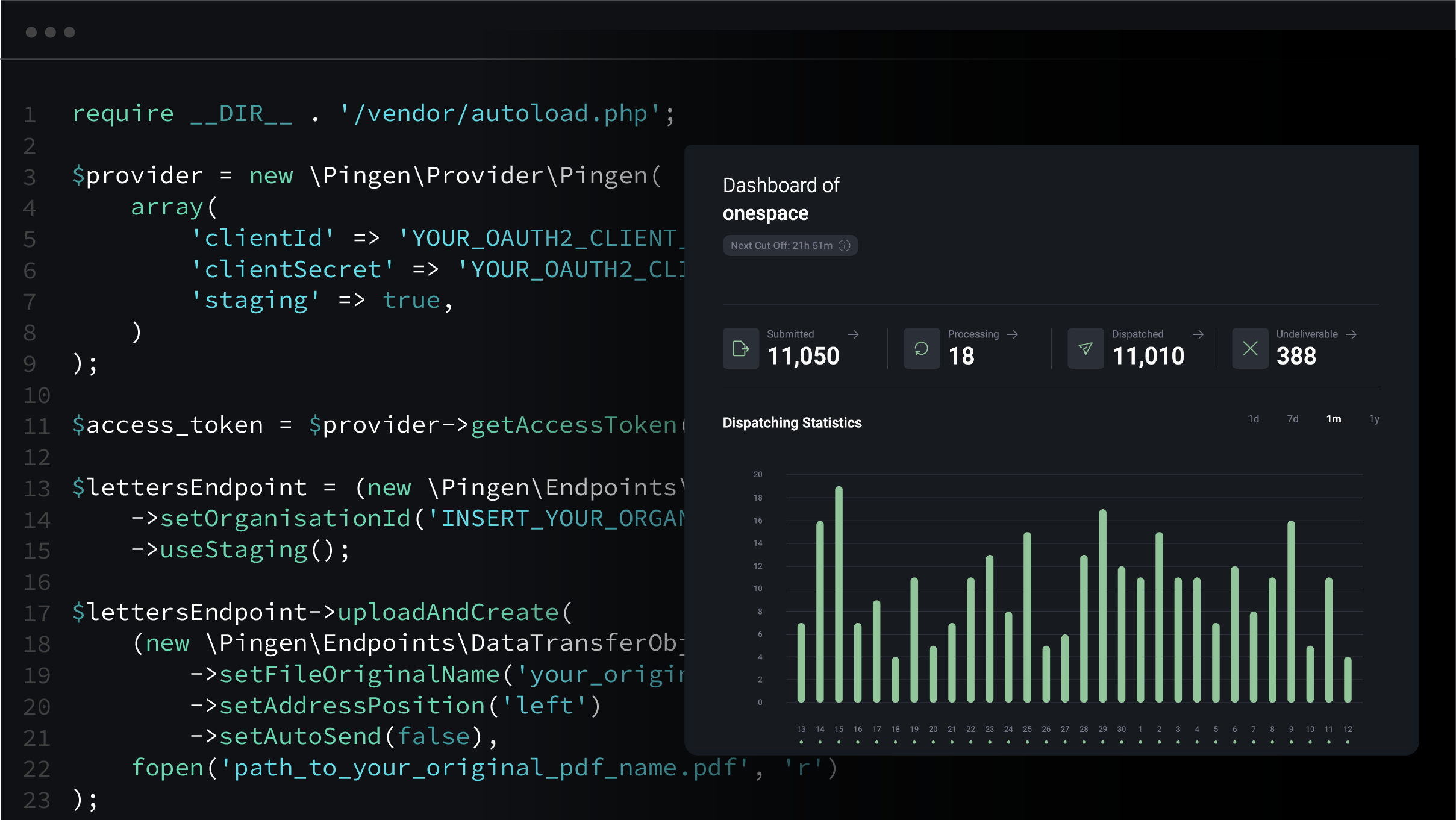Example PHP code demonstrating how to use the Pingen API