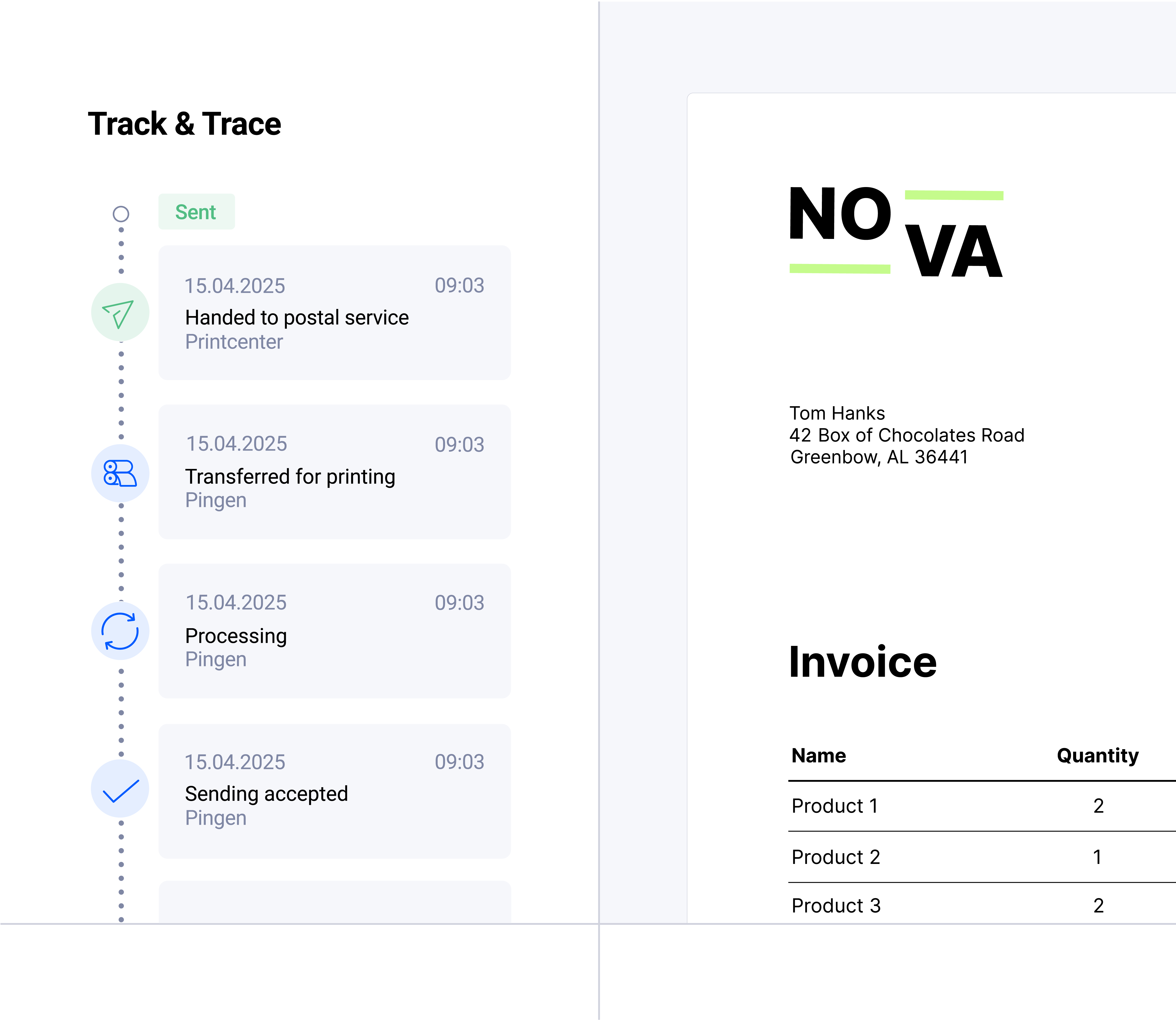 Pingen web app showing real-time tracking status